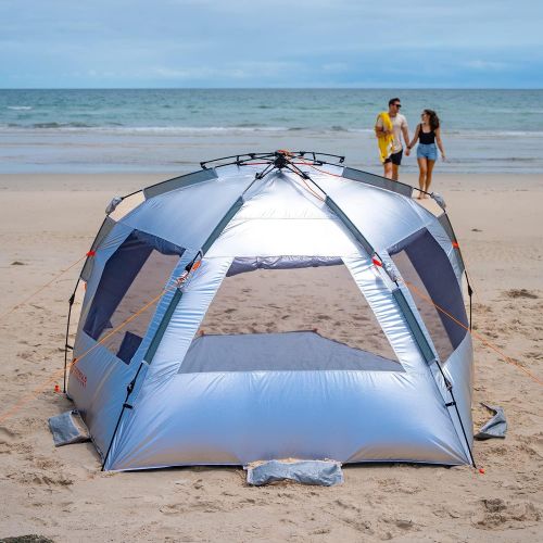  Easthills Outdoors Instant Shader Silver Shelter XL Beach Tent 99 Wide for 4-6 Person UPF 50+ Sun Shelter - Heat Reflective and Light Blocking