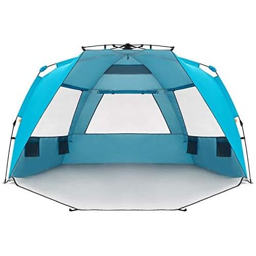  Easthills Outdoors Instant Shader Enhanced Deluxe XL Beach Tent Easy Set Up 4-6 Person Popup Sun Shelter 99 Wide for Family UPF 50+ Double Silver Coating with Extended Zippered Flo