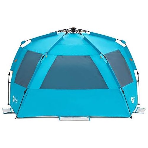  Easthills Outdoors Instant Shader Enhanced Deluxe XL Beach Tent Easy Set Up 4-6 Person Popup Sun Shelter 99 Wide for Family UPF 50+ Double Silver Coating with Extended Zippered Flo