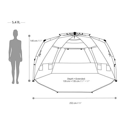 Easthills Outdoors Instant Shader Enhanced Deluxe XL Beach Tent Easy Set Up 4-6 Person Popup Sun Shelter 99 Wide for Family UPF 50+ Double Silver Coating with Extended Zippered Flo