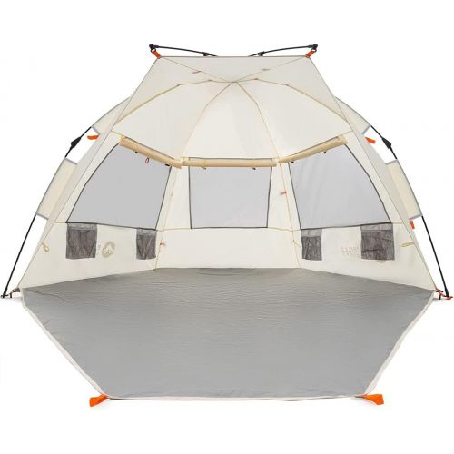  Easthills Outdoors Instant Shader Extended L Easy Up Beach Tent Sun Shelter for 2-4 Person - Extended Zippered Porch Beige