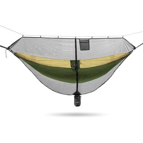  Easthills Outdoors Jungle Explorer 118 x 79 Double Camping Hammock with Separated Mosquito Bug Net and Waterproof Rainfly 2 Person Portable Ripstop Parachute Nylon Hammocks Khaki