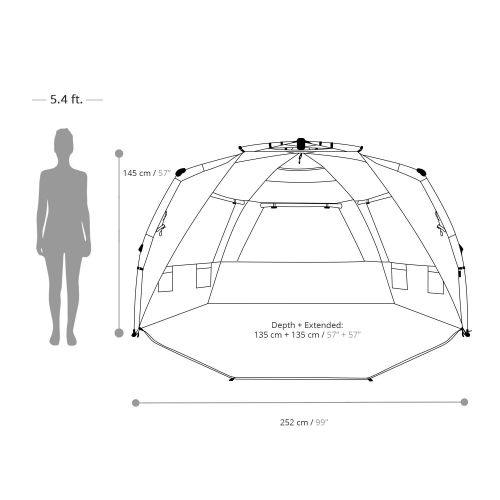  Easthills Outdoors Instant Shader Enhanced Deluxe XL Easy Up 4 Person Beach Tent Sun Shelter UPF 50+ Double Silver Coating with Extended Zippered Porch