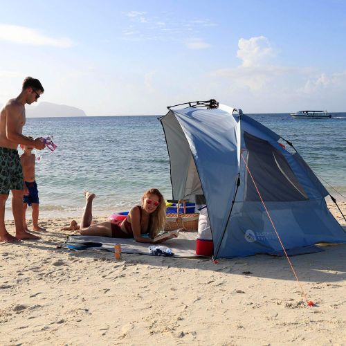  Easthills Outdoors Instant Shader Enhanced Deluxe XL Easy Up 4 Person Beach Tent Sun Shelter UPF 50+ Double Silver Coating with Extended Zippered Porch