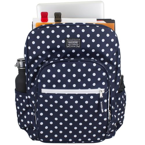  Eastsport Fashion Lifestyle Backpack with Oversized Main Compartment for School or Travel/Hiking, Navy/White Polka Dots