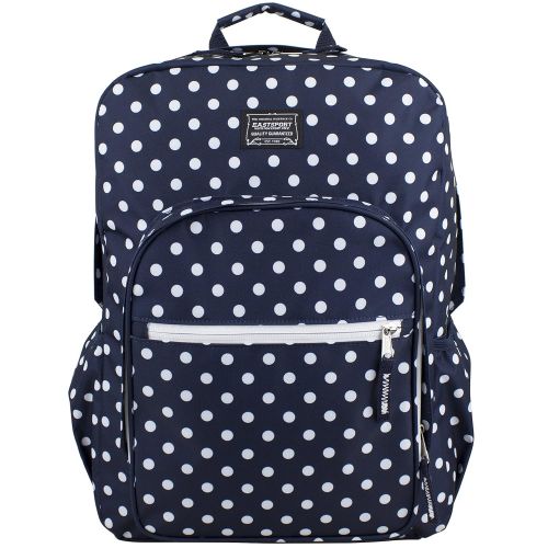  Eastsport Fashion Lifestyle Backpack with Oversized Main Compartment for School or Travel/Hiking, Navy/White Polka Dots