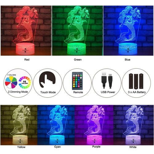  [아마존 핫딜] [아마존핫딜]Easuntec easuntec Mermaid Toys Night Light with Remote & Smart Touch 7 Colors + 16 Colors Changing Dimmable Mermaid Gifts 1 2 3 4 5 6 7 8 Year Old Girl Gifts (Mermaid 16WT)