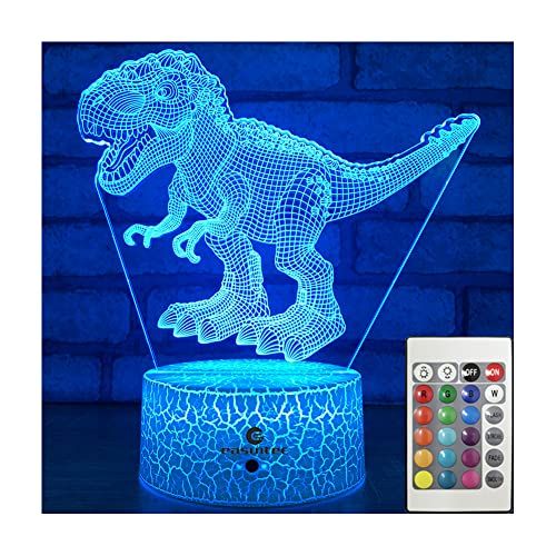  easuntec Dinosaur Toys 3D Night Light with Remote & Smart Touch 7 Colors + 16 Colors Changing Dimmable TRex Toys 1 2 3 4 5 6 7 8 Year Old Boy or Girl Gifts (TRex 16WT)