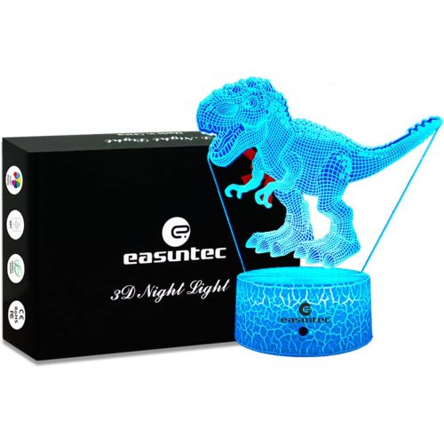  easuntec Dinosaur Toys 3D Night Light with Remote & Smart Touch 7 Colors + 16 Colors Changing Dimmable TRex Toys 1 2 3 4 5 6 7 8 Year Old Boy or Girl Gifts (TRex 16WT)