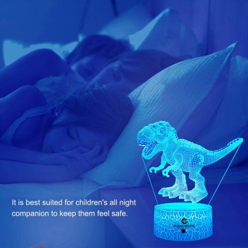  easuntec Dinosaur Toys 3D Night Light with Remote & Smart Touch 7 Colors + 16 Colors Changing Dimmable TRex Toys 1 2 3 4 5 6 7 8 Year Old Boy or Girl Gifts (TRex 16WT)