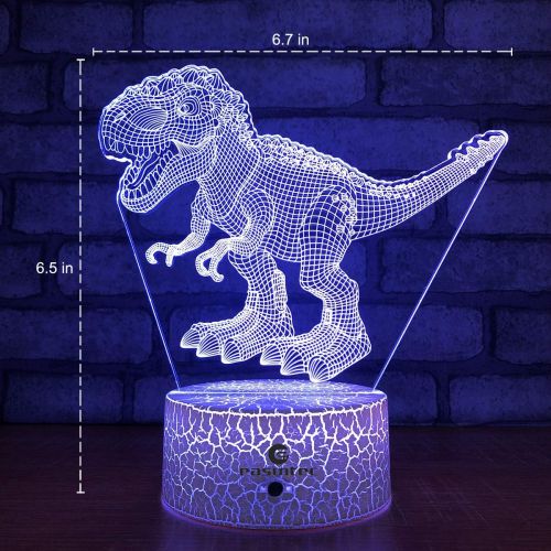  easuntec Dinosaur Toys 3D Night Light with Remote & Smart Touch 7 Colors + 16 Colors Changing Dimmable TRex Toys 1 2 3 4 5 6 7 8 Year Old Boy or Girl Gifts (TRex 16WT)