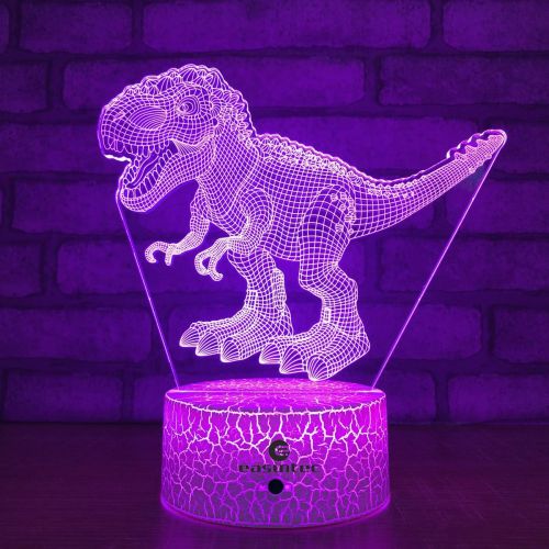  easuntec Dinosaur Toys 3D Night Light with Remote & Smart Touch 7 Colors + 16 Colors Changing Dimmable TRex Toys 1 2 3 4 5 6 7 8 Year Old Boy or Girl Gifts (TRex 16WT)
