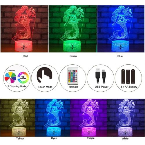  [아마존베스트]Easuntec Mermaid Toys Night Light with Remote & Smart Touch 7 Colors + 16 Colors Changing Dimmable Mermaid Gifts 1 2 3 4 5 6 7 8 Year Old Girl Gifts (Mermaid 16WT)