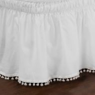 White Luxury Ruffles Pattern 18-Inch Drop Bed Skirt Queen/King Size, Beautiful Pom Pom Fringe Design Borders Ruffled Bed Valance, Features Easy-Stretch, Classic Casual Style, Solid