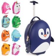 Easy Boppi Tiny Trekker Kids Luggage Travel Suitcase Carry On Cabin Bag Holiday Pull Along Trolley Lighweight Wheeled Holdall 17 Litre Hand Case - Penguin Blue