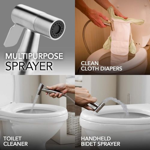  Stainless Steel Cloth Diaper Sprayer Kit By Easy Giggles - Handheld Shattaf Bidet Spray For Toilet With Brushed Nickel Finish And Complete Accessories - Cleans Baby Cloth Diapers E