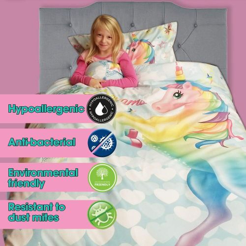  Unicorn Duvet Bedding Set Twin Size Soft Microfiber Cover With Pillowcase For Girls Fits Twin Size Comforter By Easy Living
