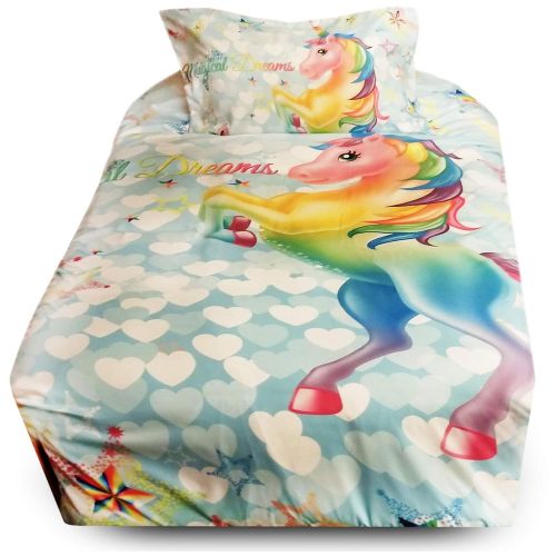  Unicorn Duvet Bedding Set Twin Size Soft Microfiber Cover With Pillowcase For Girls Fits Twin Size Comforter By Easy Living