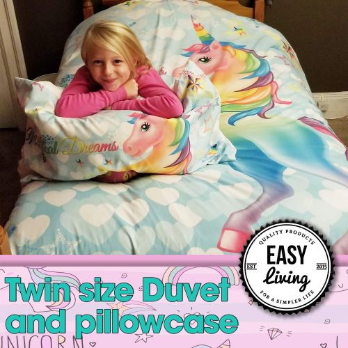  Unicorn Duvet Bedding Set Twin Size Soft Microfiber Cover With Pillowcase For Girls Fits Twin Size Comforter By Easy Living