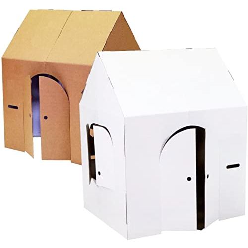  [아마존베스트]Easy Playhouse Blank Crafty Cottage - Kids Art & Craft for Indoor Fun, Color, Draw, Doodle on this Blank Canvas  Decorate & Personalize a Cardboard Fort, 32 x 26.5 x 40.5 - Made i