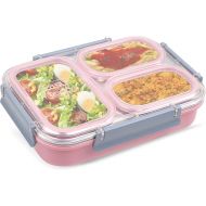 3 Compartment Stainless Steel Bento Box, 40oz Meal Prep Togo Container Reusable Bento Lunch Box for Adults, Leak & Spill Proof Snack Box, Portion Control Lunch Box with Compartments - Pink