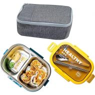 2 Compartment Lunch Box Bento Box with Lunch Bag & Cutlery Set, 28oz Leakproof, Reusable, Stainless Steel Portion Control Container, Fruit, Salad, Bento Snack Box - Blue Meal Prep Container