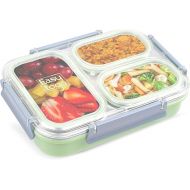 3 Compartment Stainless Steel Bento Box, 40oz Meal Prep Togo Container Reusable Bento Lunch Box for Adults, Leak & Spill Proof Snack Box, Portion Control Lunch Box with Compartments - Green
