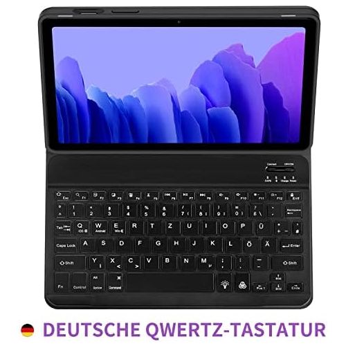  [아마존베스트]EasyAcc Keyboard Case Compatible with Samsung Galaxy Tab A7 10.4 2020 SM-T500/SM-T505, Illuminated Keyboard Magnetic Wireless Bluetooth Removable German QWERTZ Protective Case, Bla