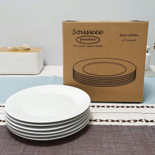  [아마존베스트]EasyDancing Salad Dessert Plate 7.5inch White Porcelain Dinner Set of 6 with Round Flat Design