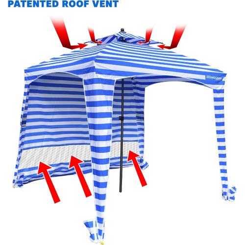  EasyGoProducts Beach Cabana Canopy Shelter ? Sun Shade Tent ? 6’ X 6’ - UPF 50+ - Waterproof - Easy Setup ? 2 Layer Wind Vent Umbrella ? 6 Ft X 6 Ft ? Bonus sidewall ? Beach, Lake, Park for Famil