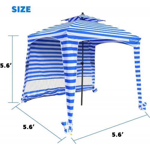  EasyGoProducts Beach Cabana Canopy Shelter ? Sun Shade Tent ? 6’ X 6’ - UPF 50+ - Waterproof - Easy Setup ? 2 Layer Wind Vent Umbrella ? 6 Ft X 6 Ft ? Bonus sidewall ? Beach, Lake, Park for Famil