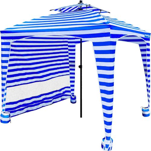  EasyGoProducts Beach Cabana Canopy Shelter ? Sun Shade Tent ? 6’ X 6’ - UPF 50+ - Waterproof - Easy Setup ? 2 Layer Wind Vent Umbrella ? 6 Ft X 6 Ft ? Bonus sidewall ? Beach, Lake, Park for Famil