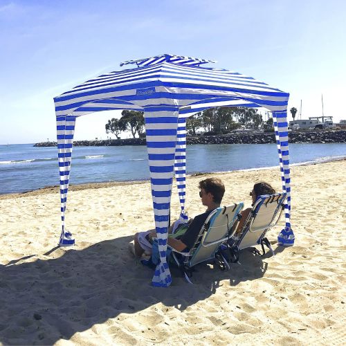  EasyGoProducts Beach Cabana Canopy Shelter ? Sun Shade Tent ? 6’ X 6’ - UPF 50+ - Waterproof - Easy Setup ? 2 Layer Wind Vent Umbrella ? 6 Ft X 6 Ft ? Bonus sidewall ? Beach, Lake, Park for Famil