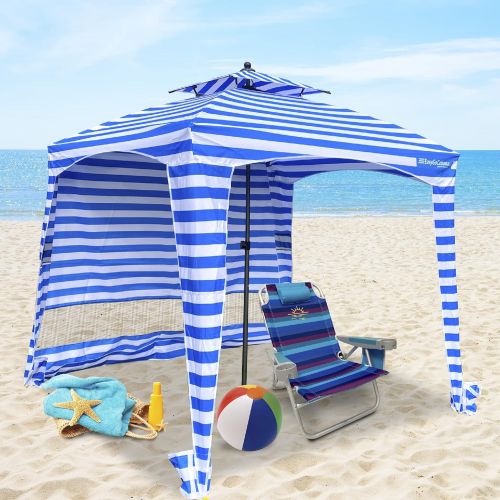  EasyGoProducts Beach Cabana Canopy Shelter ? Sun Shade Tent ? 6’ X 6’ - UPF 50+ - Waterproof - Easy Setup ? 2 Layer Wind Vent Umbrella ? 6 Ft X 6 Ft ? Bonus sidewall ? Beach, Lake, Park for Famil
