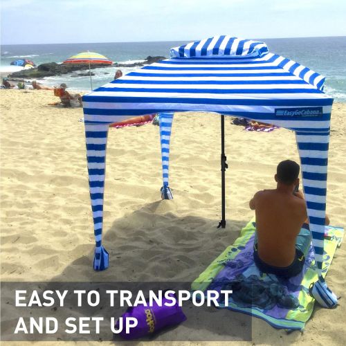  EasyGoProducts Beach Cabana Canopy Shelter ? Sun Shade Tent ? 6’ X 6’ - UPF 50+ - Waterproof - Easy Setup ? 2 Layer Wind Vent Umbrella ? 6 Ft X 6 Ft ? Bonus sidewall ? Beach, Lake, Park for Famil