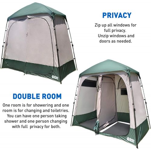  EasyGo Product Shower Shelter ? Giant Portable Outdoor Pop UP Camping Shower Tent Enclosure ? Changing Room ? 2 Rooms ? Instant Tent ? 7.5 Tall x 4 Deep x 7.5 Wide, Green