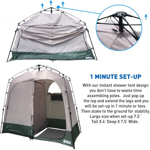  EasyGo Product Shower Shelter ? Giant Portable Outdoor Pop UP Camping Shower Tent Enclosure ? Changing Room ? 2 Rooms ? Instant Tent ? 7.5 Tall x 4 Deep x 7.5 Wide, Green