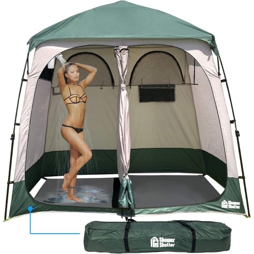  EasyGo Product Shower Shelter ? Giant Portable Outdoor Pop UP Camping Shower Tent Enclosure ? Changing Room ? 2 Rooms ? Instant Tent ? 7.5 Tall x 4 Deep x 7.5 Wide, Green