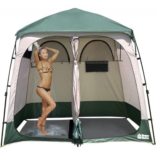  EasyGo Product Shower Shelter ? Giant Portable Outdoor Pop UP Camping Shower Tent Enclosure ? Changing Room ? 2 Rooms ? Instant Tent ? 7.5 Tall x 4 Deep x 7.5 Wide, Green