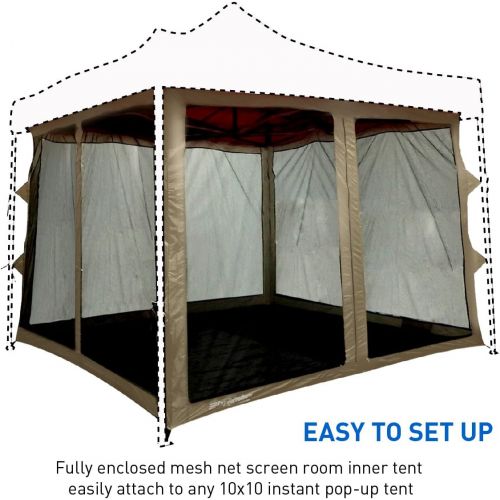  EasyGoProducts Screen Room attaches to Any 10x10 Pop Up Screen Tent Room ? 4 Walls, Mesh Ceiling, PVC Floor, Two Doors, Four Windows ? Standing Tent ? Tent Room - Tent Frame and Ca