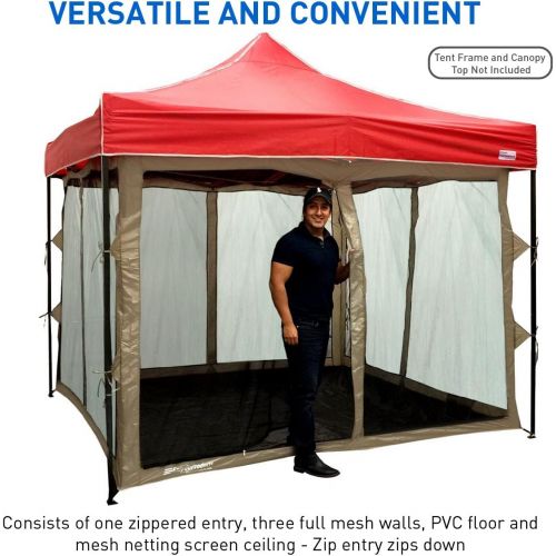  EasyGoProducts Screen Room attaches to Any 10x10 Pop Up Screen Tent Room ? 4 Walls, Mesh Ceiling, PVC Floor, Two Doors, Four Windows ? Standing Tent ? Tent Room - Tent Frame and Ca