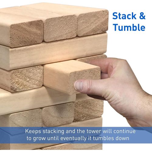  EasyGoProducts 54 Piece Large Wood Block Stack & Tumble Tower Toppling Blocks Game? Great for Game Nights for Kids, Adults & Family?Storage Bag