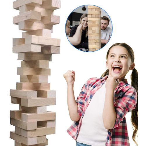  EasyGoProducts 54 Piece Large Wood Block Stack & Tumble Tower Toppling Blocks Game? Great for Game Nights for Kids, Adults & Family?Storage Bag