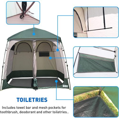  EasyGoProducts EasyGo Product EGP-TENT-016 Shower Shelter  Giant Portable Outdoor Pop UP Camping Shower Tent Enclosure  Changing Room  2 Rooms  Instant Tent  7.5 Tall x 4 Deep x 7.5 Wide, Gr
