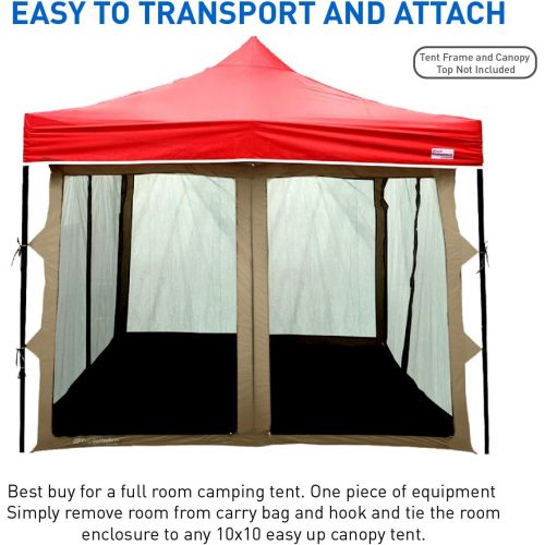  EasyGoProducts Screen Room attaches to Any 10x10 Pop Up Screen Tent Room ? 4 Walls, Mesh Ceiling, PVC Floor, Two Doors, Four Windows ? Standing Tent ? Tent Room - Tent Frame and Ca