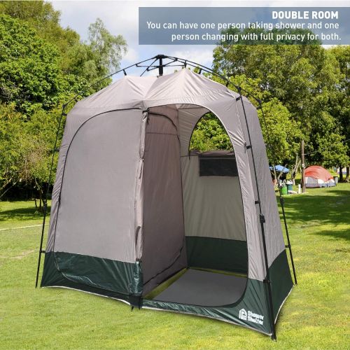  EasyGo Product Shower Shelter ? Giant Portable Outdoor Pop UP Camping Shower Tent Enclosure ? Changing Room ? 2 Rooms ? Instant Tent ? 7.5 Tall x 4 Deep x 7.5 Wide, Green