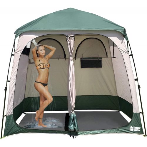  EasyGo Product Shower Shelter ? Giant Portable Outdoor Pop UP Camping Shower Tent Enclosure ? Changing Room ? 2 Rooms ? Instant Tent ? 7.5 Tall x 4 Deep x 7.5 Wide, Green