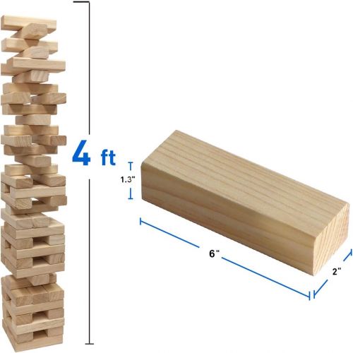  [아마존베스트]EasyGoProducts 54 Piece Large Wood Block Stack & Tumble Tower Toppling Blocks Game Great for Game Nights for Kids, Adults & FamilyStorage Bag