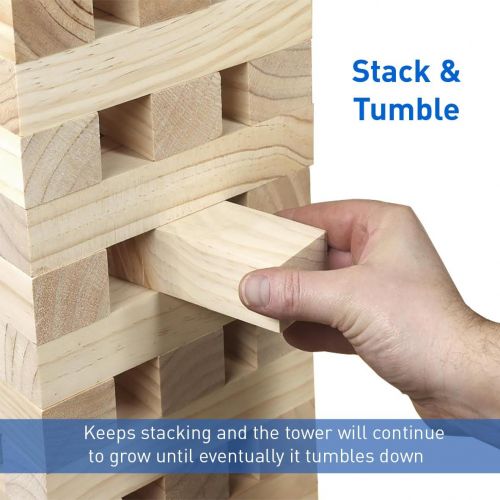  [아마존베스트]EasyGoProducts 54 Piece Large Wood Block Stack & Tumble Tower Toppling Blocks Game Great for Game Nights for Kids, Adults & FamilyStorage Bag