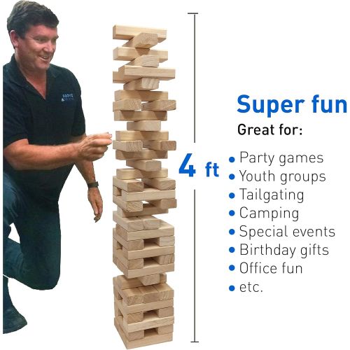  [아마존베스트]EasyGoProducts 54 Piece Large Wood Block Stack & Tumble Tower Toppling Blocks Game Great for Game Nights for Kids, Adults & FamilyStorage Bag